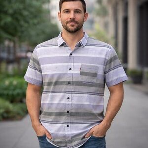 Levi's Men's Casual Gray and White Striped Shirt